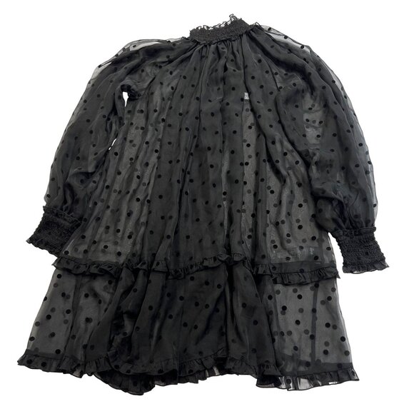 The Kooples Sheer High Neck Mini Dress in Black Polka Dot - Picture 1 of 5